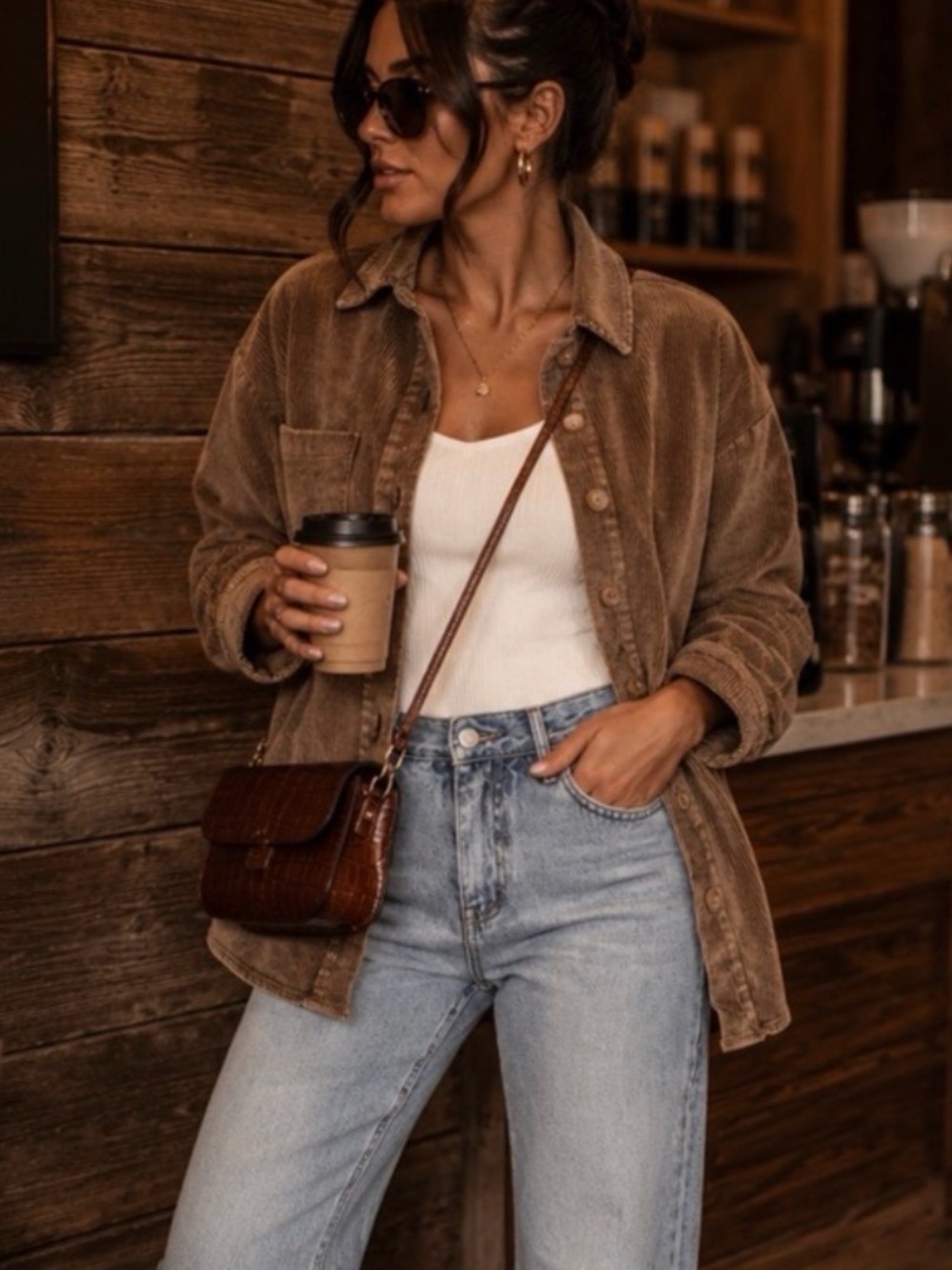 Kittenish brown corduroy shacket